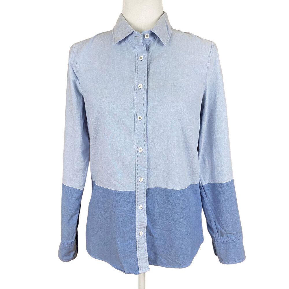 J Crew Boy Shirt Size 4 Blue Cotton Chambray 2-Tone Button Front Long Sleeves